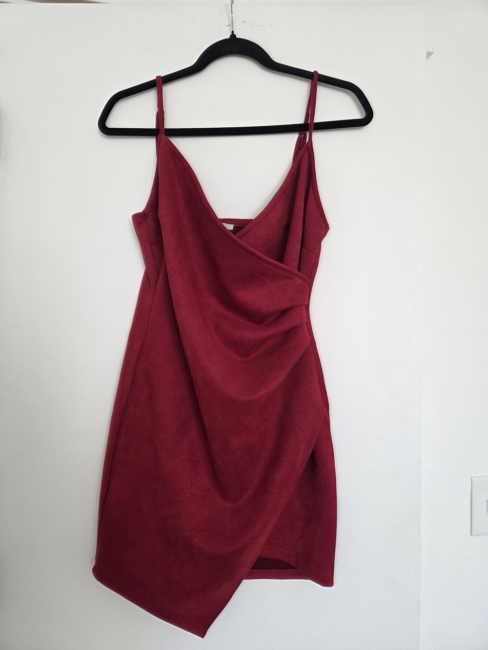iris Red Draped Mini Dress with Spaghetti Straps
